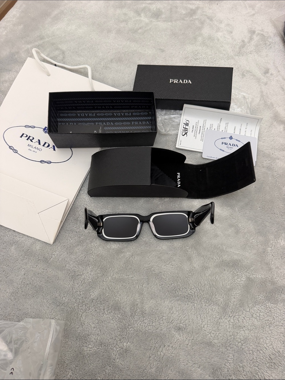 Prada Black Rectangular Sunglasses with Branded Case - Picture 2 of 5